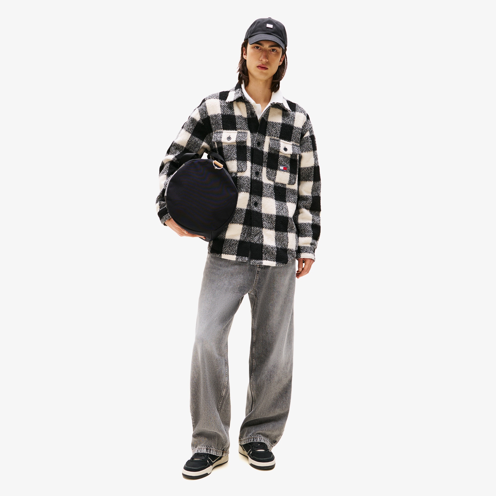 Tommy Jeans Check Overshirt Erkek Siyah Gömlek