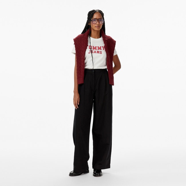  Tommy Hilfiger Tencel Linen Wide Leg Kadın Siyah Pantolon