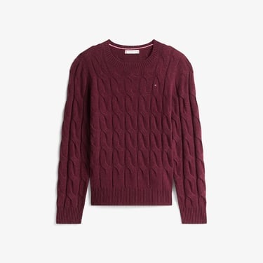  Tommy Hilfiger Soft Wool Cable Kadın Bordo Kazak