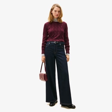  Tommy Hilfiger Soft Wool Cable Kadın Bordo Kazak