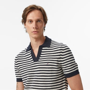  Tommy Hilfiger Knitted Textured Erkek Triko Siyah Polo Yaka T-Shirt