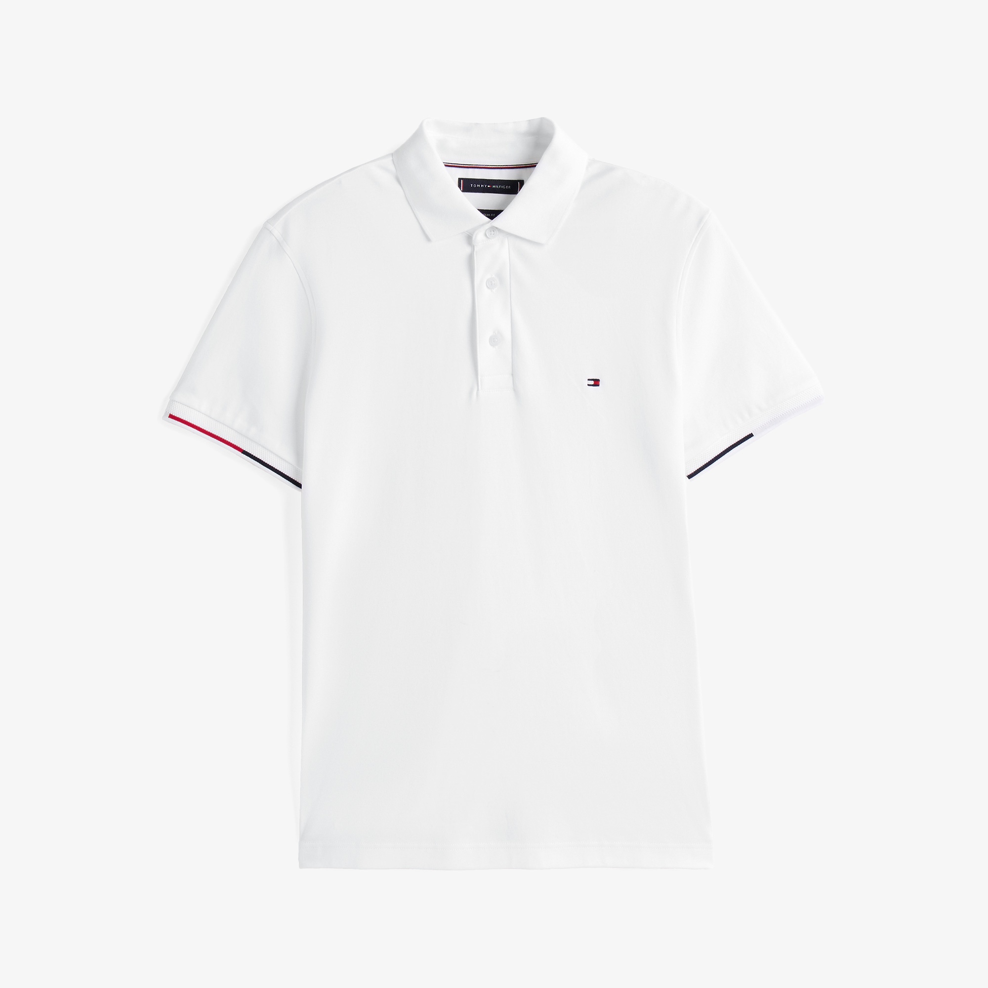Tommy Hilfiger İnterlock Flagcuff Slim Fit Erkek Beyaz Polo Yaka T-Shirt