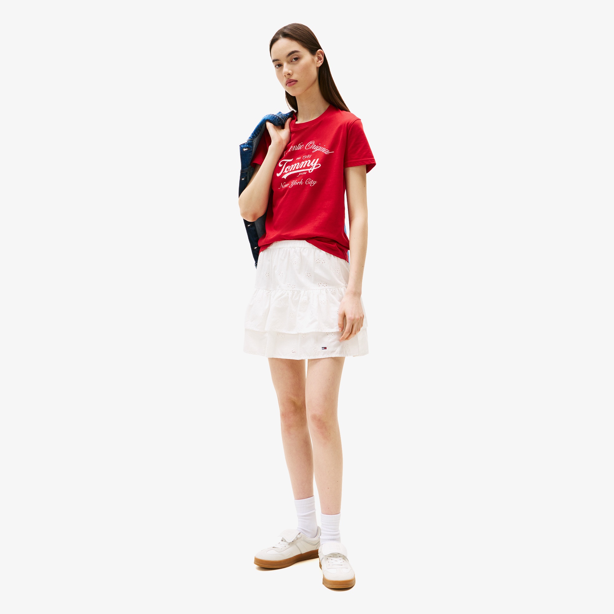 Tommy Hilfiger Essential Logo 1 Kadın Kırmızı T-Shirt