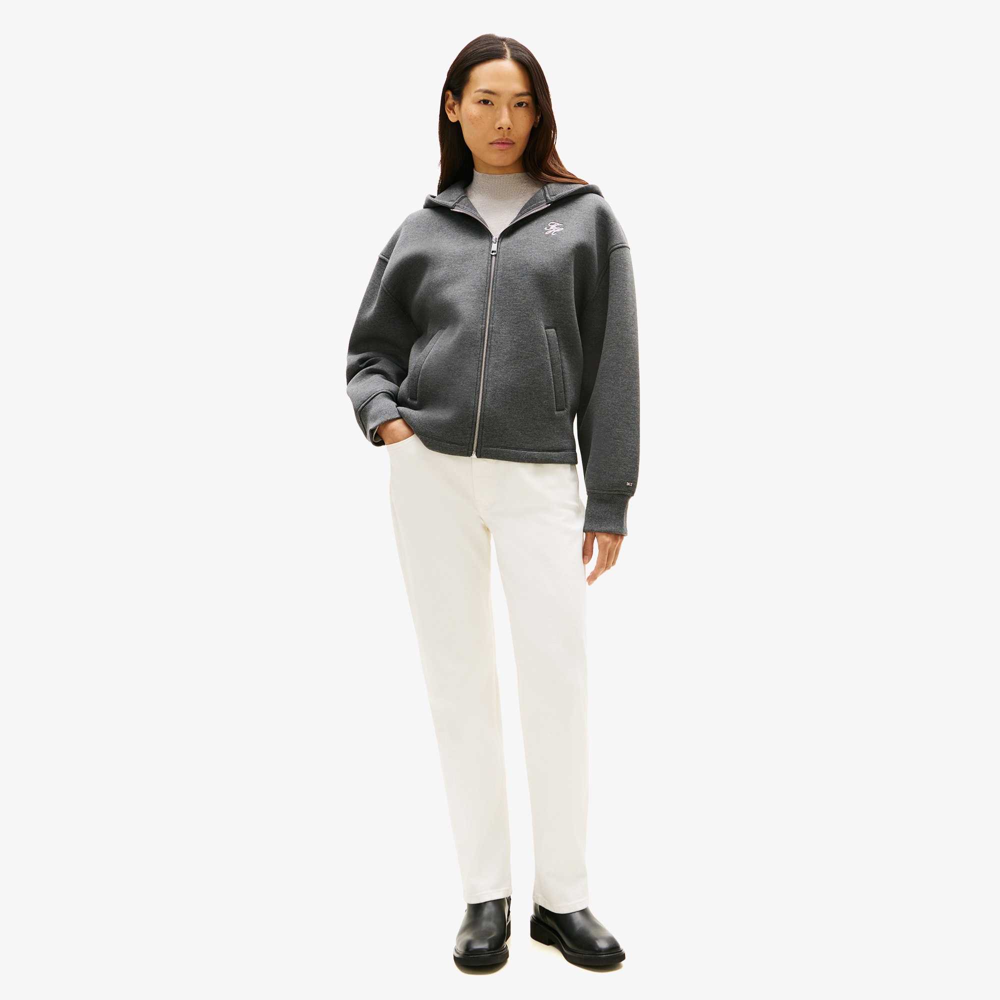 Tommy Hilfiger Script İnterlock Kadın Gri Hoodie