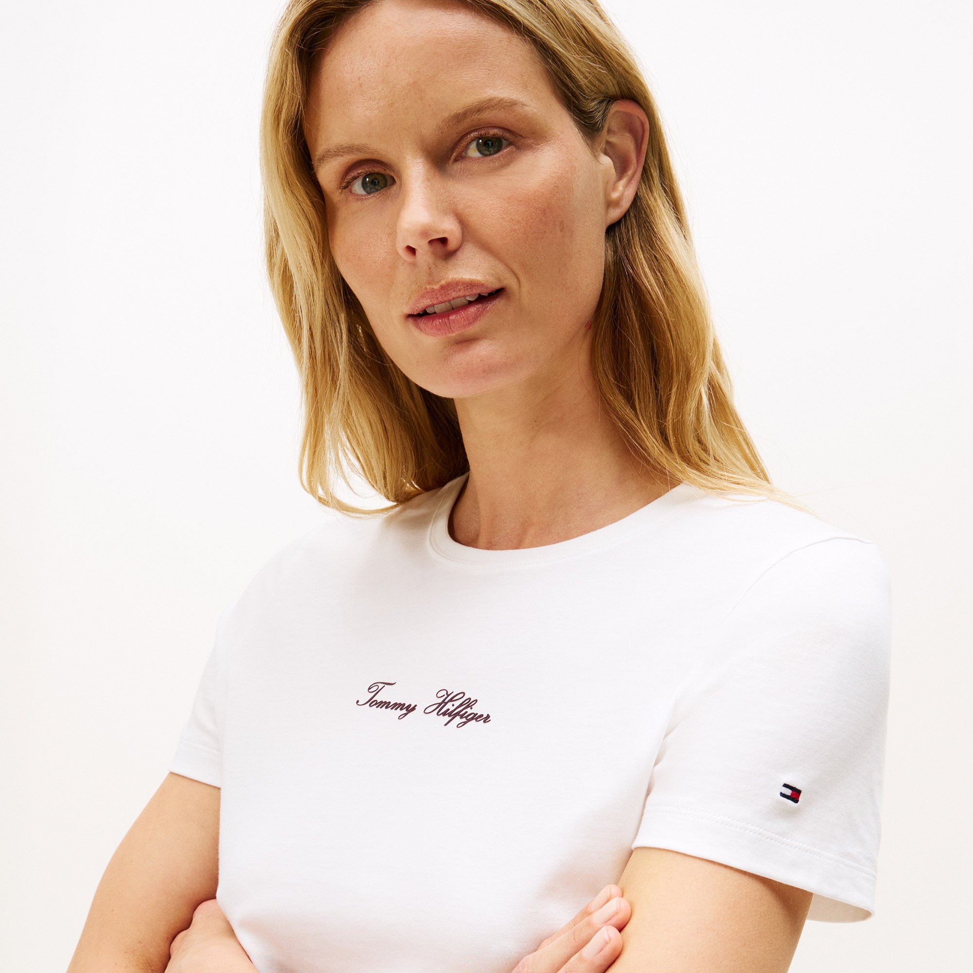 Tommy Hilfiger Classic Script Regular Kadın Beyaz T-Shirt