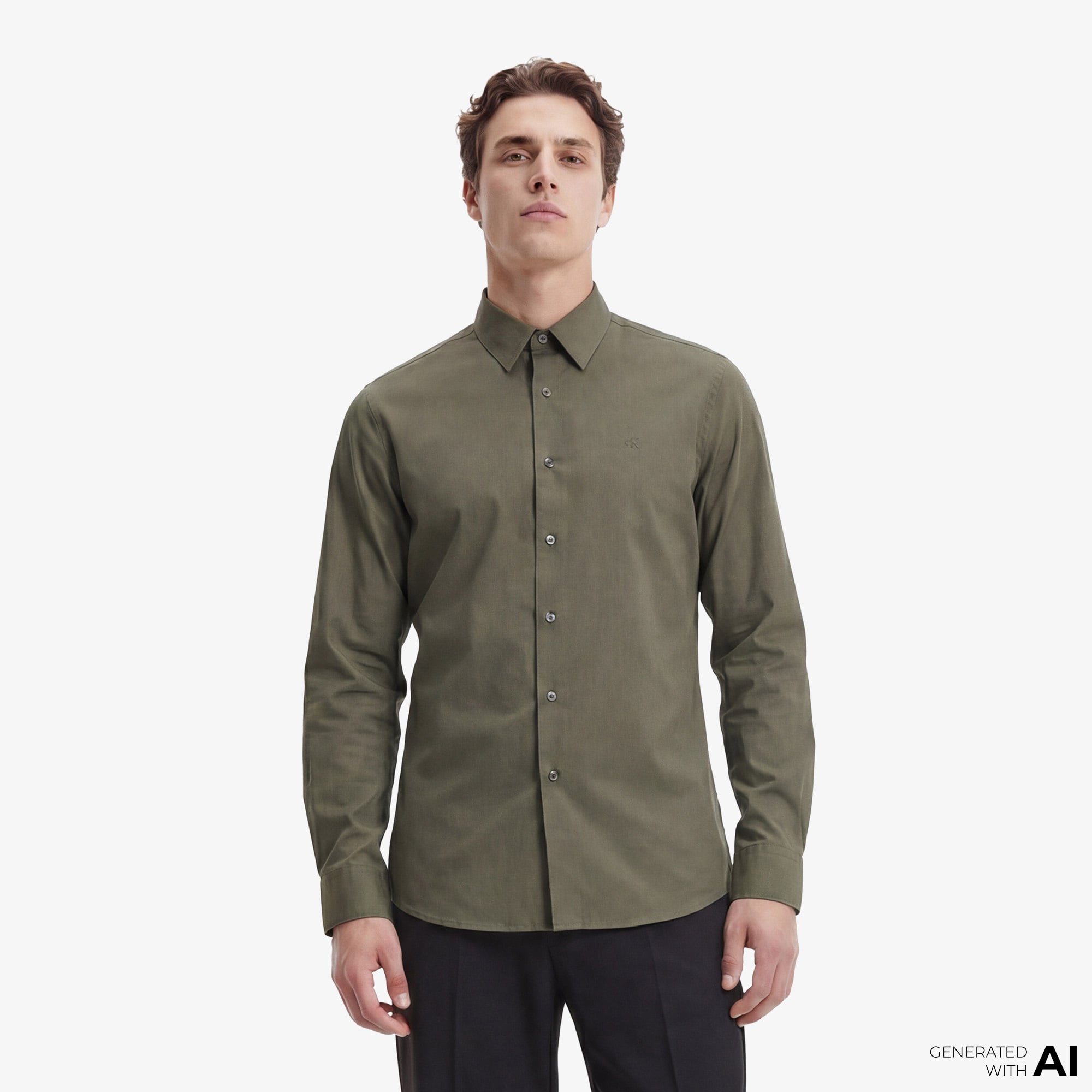  Calvin Klein Solid Stretch Classic Erkek Haki Gömlek