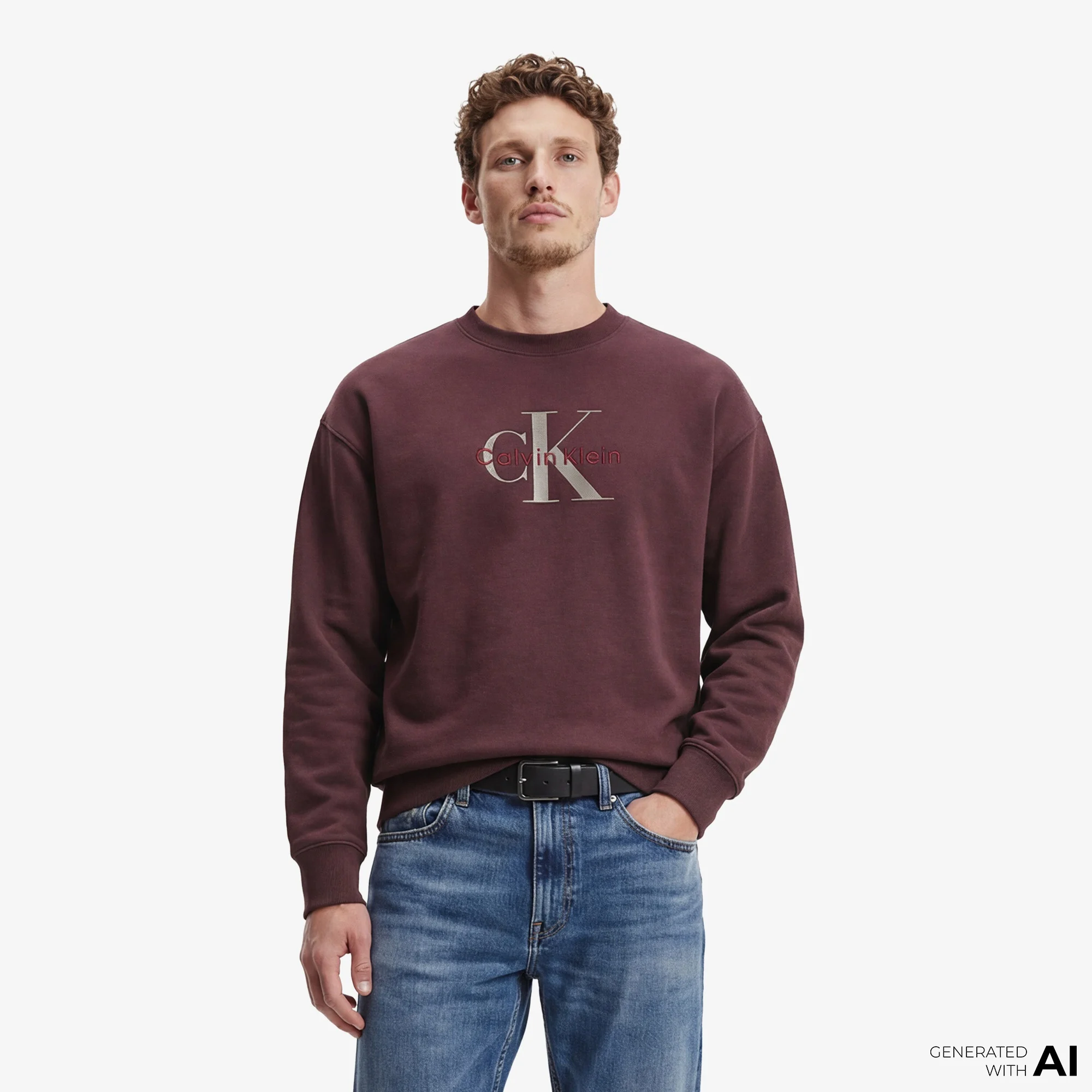 Calvin Klein Premium Terry Monologo Erkek Kahverengi Sweatshirt