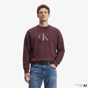  Calvin Klein Premium Terry Monologo Erkek Kahverengi Sweatshirt