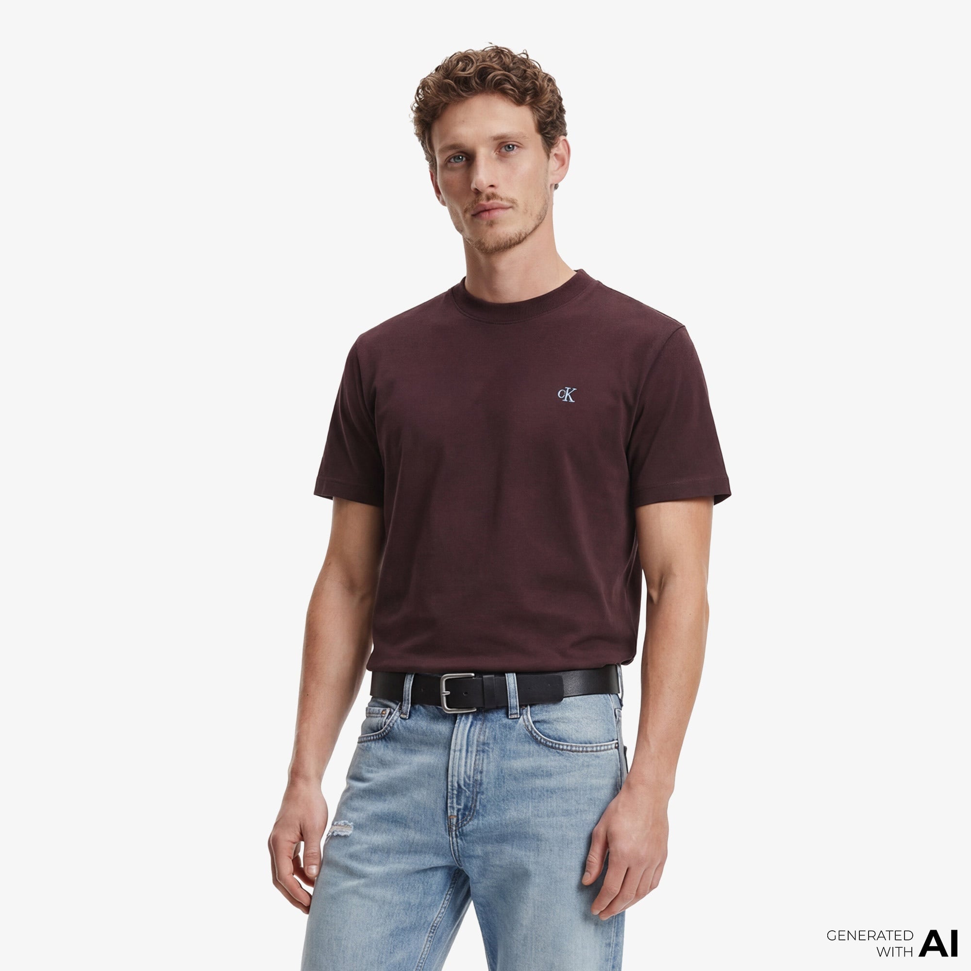 Calvin Klein Easy Monogram  Erkek Kahverengi T-Shirt