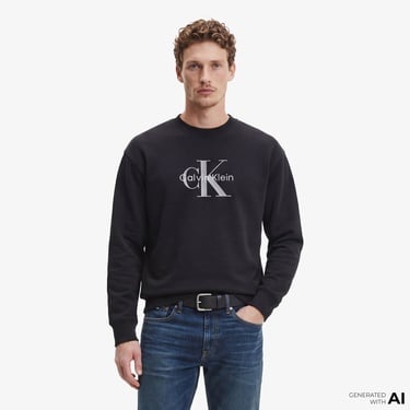  Calvin Klein Premium Terry Monologo Erkek Siyah Sweatshirt
