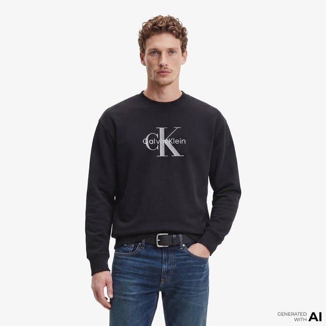  Calvin Klein Premium Terry Monologo Erkek Siyah Sweatshirt