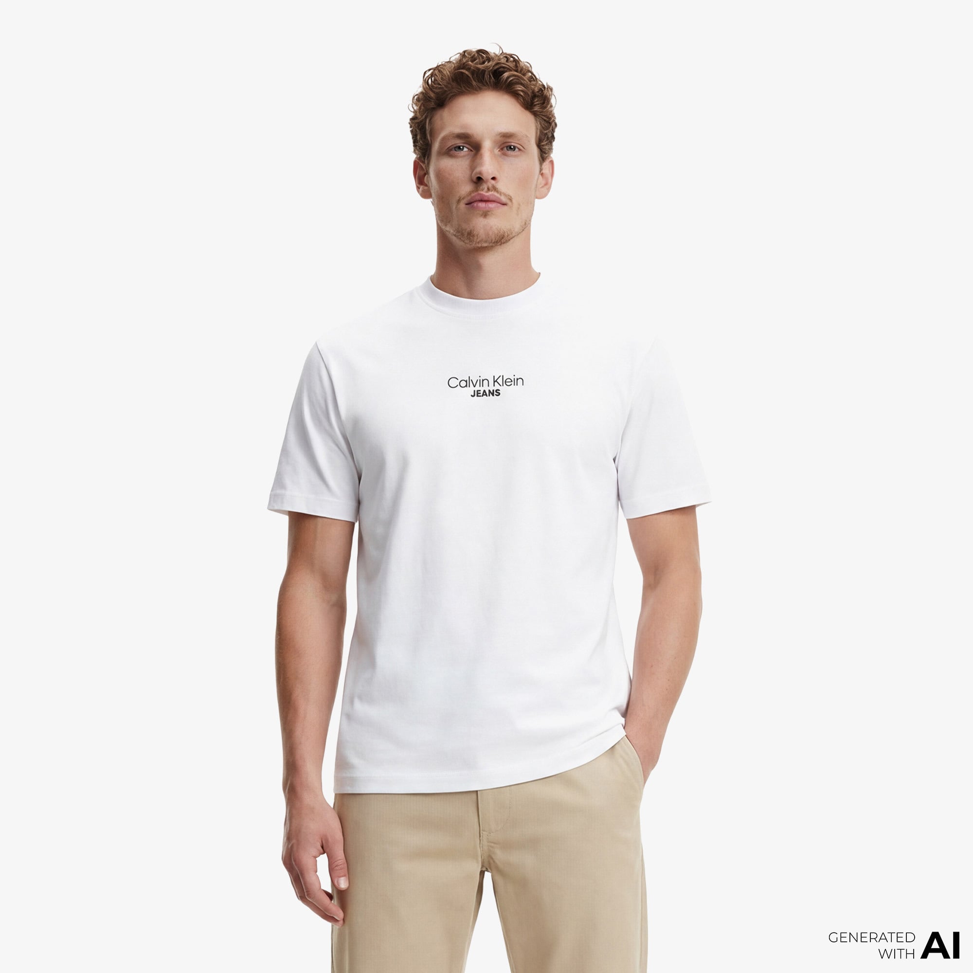  Calvin Klein Relaxed Fit Graphic  Erkek Beyaz T-Shirt