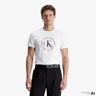 Calvin Klein 30S Word Circle Graphic Erkek Beyaz T-Shirt