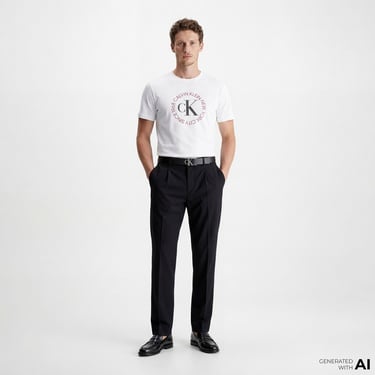  Calvin Klein 30S Word Circle Graphic Erkek Beyaz T-Shirt