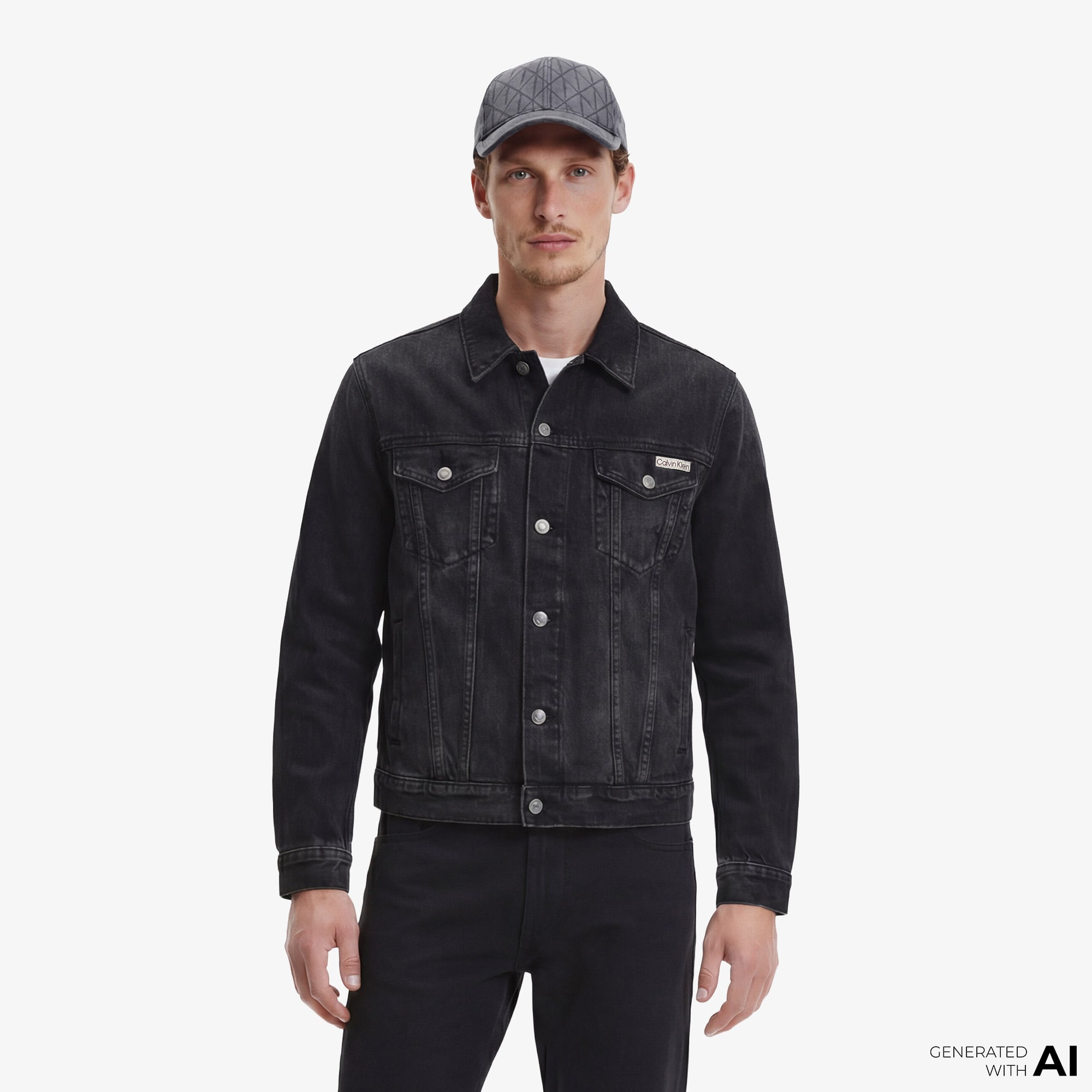  Calvin Klein Black Classic Trucker Erkek Siyah Ceket