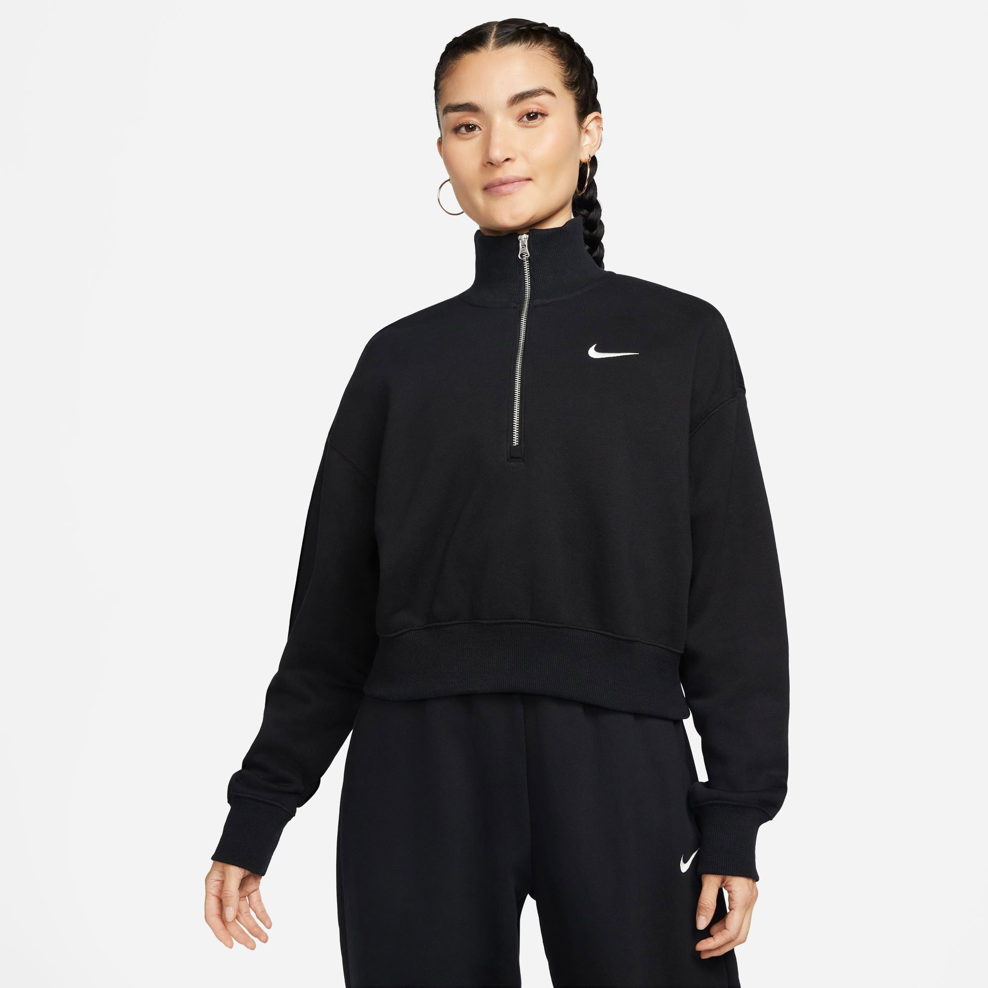  Nike Sportswear Phoenix Fleece  Crop Kadın Siyah Sweatshirt