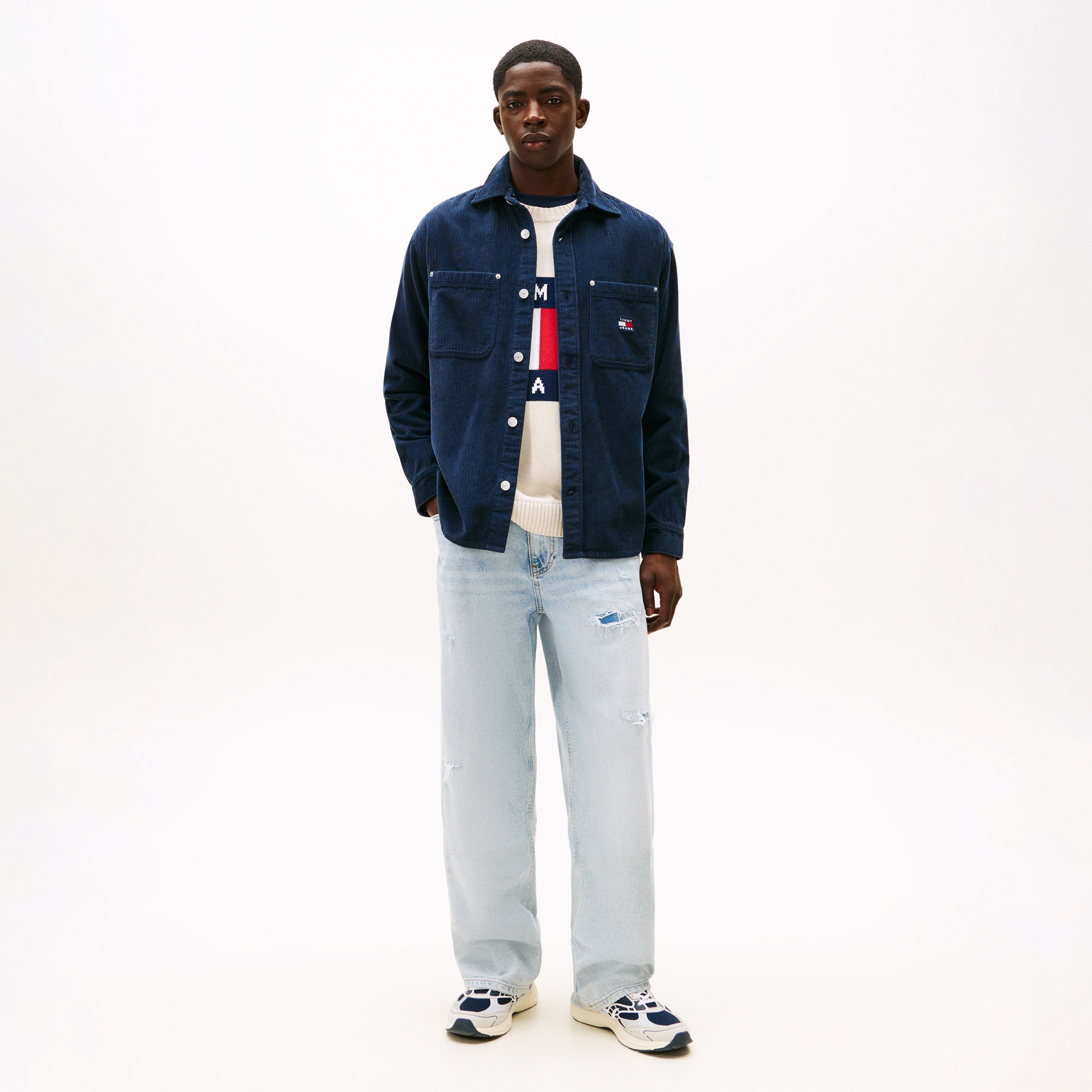 Tommy Hilfiger Washed Corduroy Erkek Lacivert Gömlek