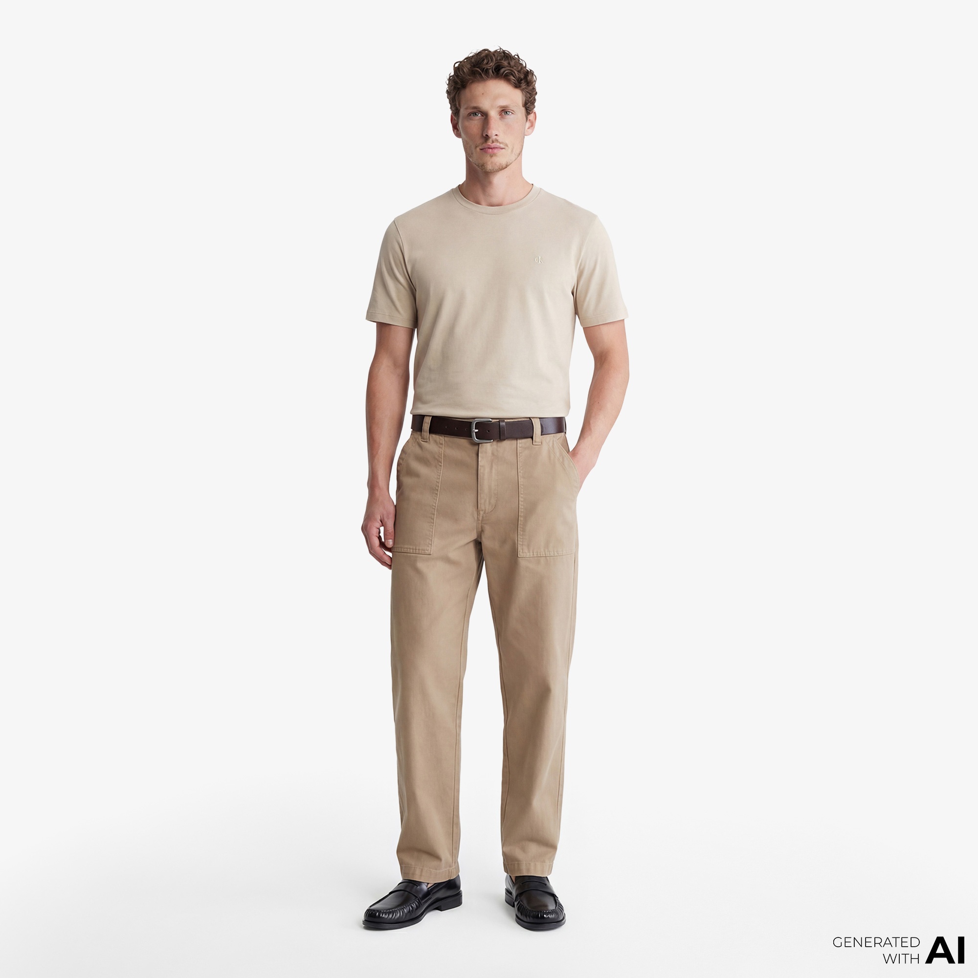 Calvin Klein Supima Chest Emblem Crewneck Erkek Kahverengi T-Shirt