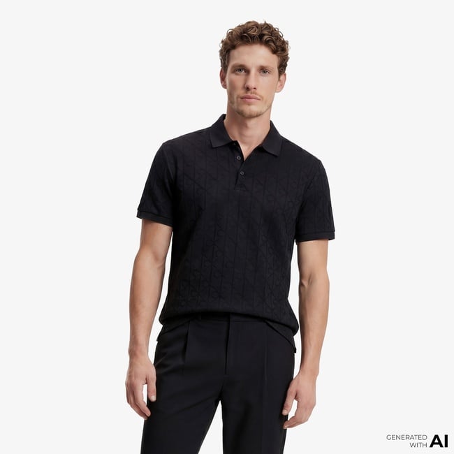  Calvin Klein Mercerized Emblem Jacquar Erkek Siyah Polo