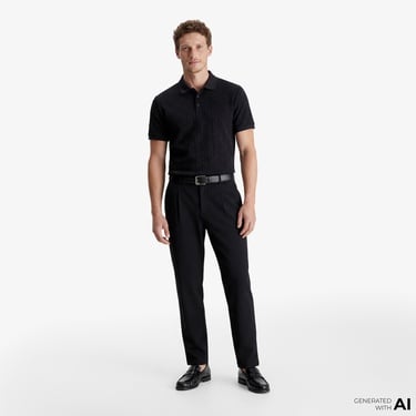 Calvin Klein Slim Tapered Knit Pleated Erkek Siyah Pantolon