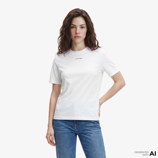  Calvin Klein 20S Classic Logo Kadın Beyaz T-Shirt