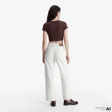  Calvin Klein Woven Label 2X2 Baby Rib Baby Kadın Kahverengi T-Shirt