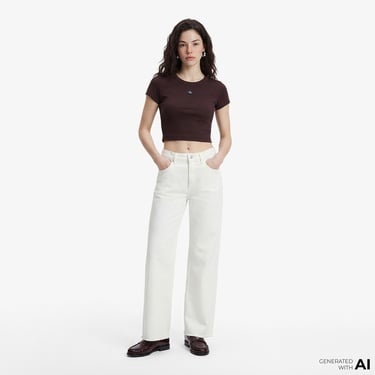  Calvin Klein Woven Label 2X2 Baby Rib Baby Kadın Kahverengi T-Shirt