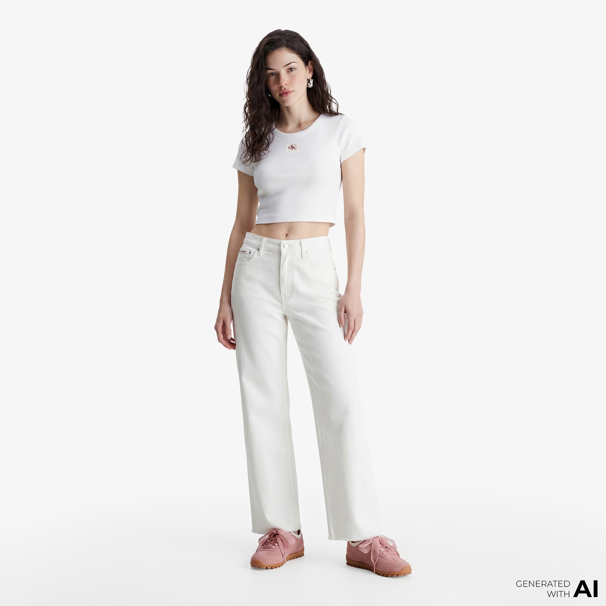 Calvin Klein Woven Label 2X2 Baby Rib Baby Kadın Beyaz T-Shirt