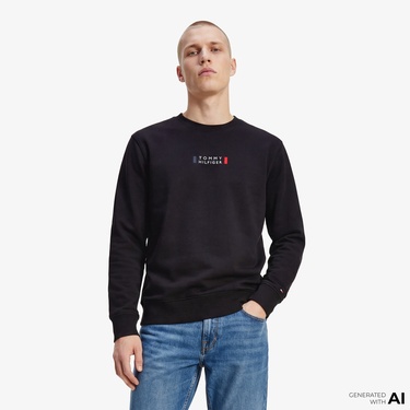  Tommy Hilfiger Brand Love Graphic Erkek Siyah Sweatshirt
