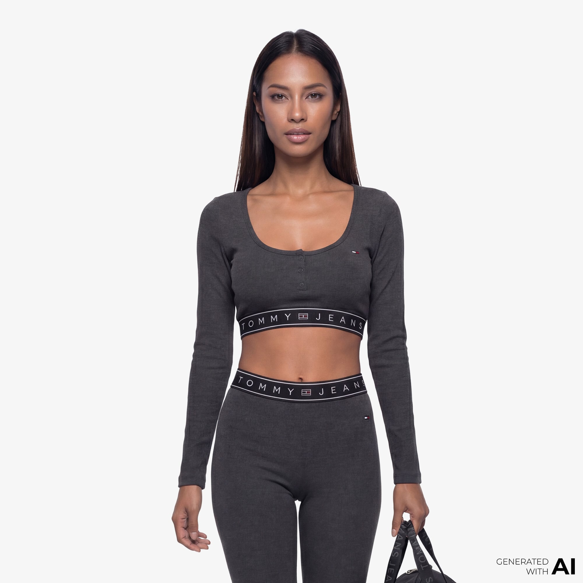  Tommy Hilfiger D3 Kadın Gri Uzun Kollu T-Shirt