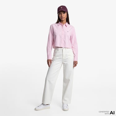  Tommy Hilfiger Denim Essentials Kadın Pembe Gömlek