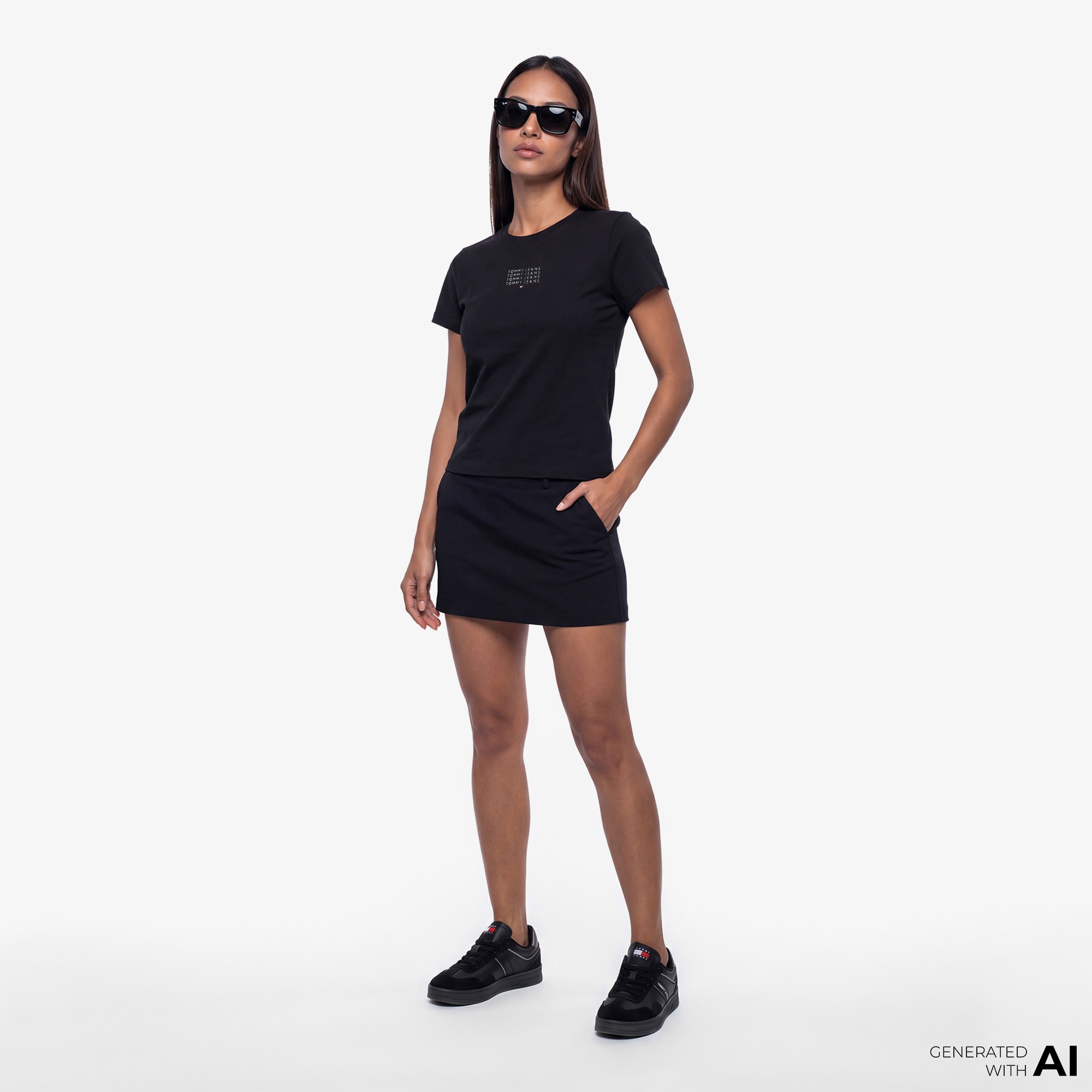 Tommy Hilfiger Linear Kadın Siyah T-Shirt