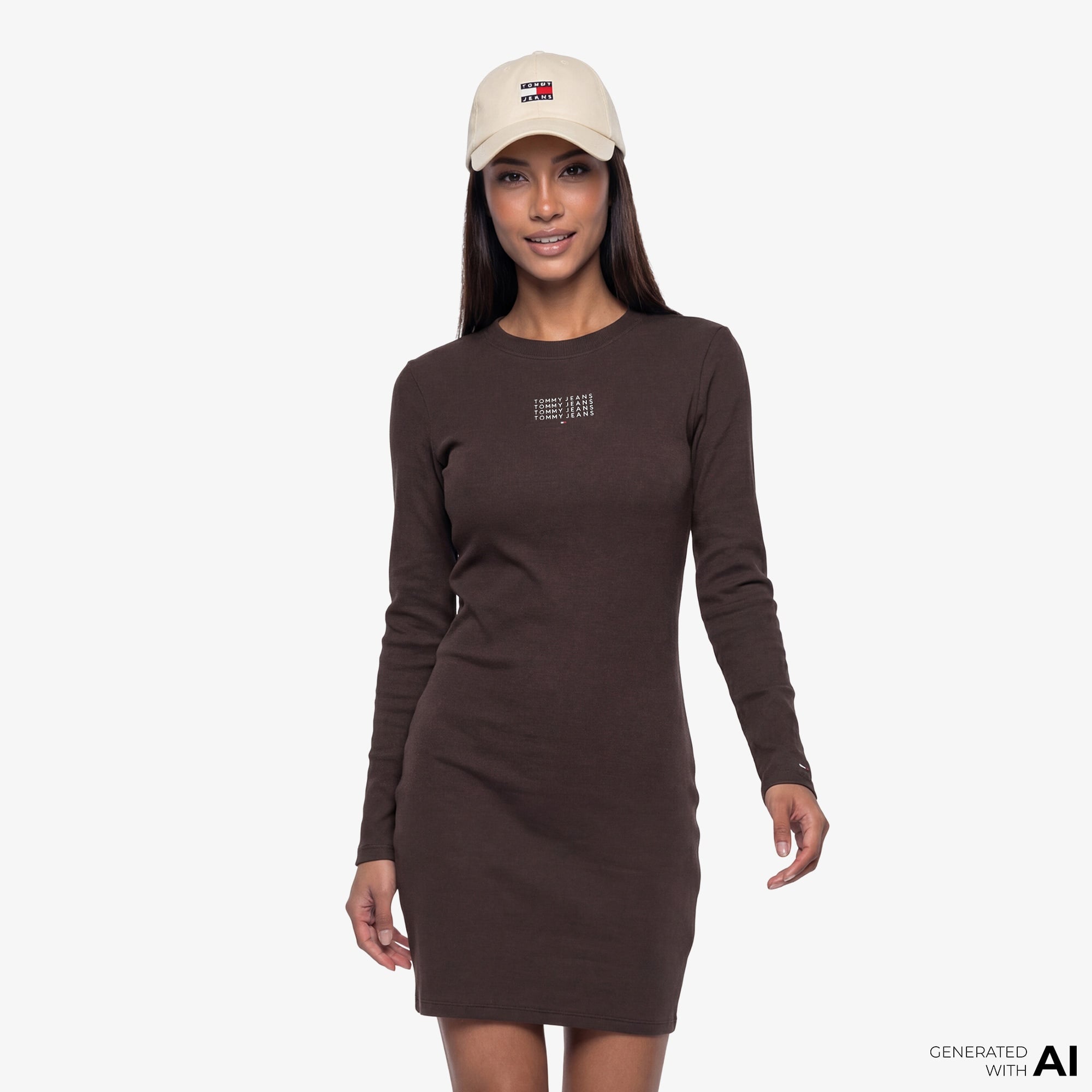 Tommy Hilfiger Linear Kadın Kahverengi Elbise