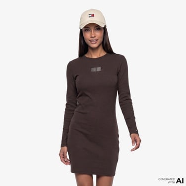  Tommy Hilfiger Linear Kadın Kahverengi Elbise