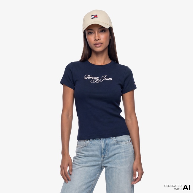  Tommy Hilfiger Essential Logo Kadın Lacivert T-Shirt