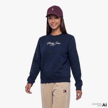 Tommy Hilfiger Essential Logo Kadın Lacivert Sweatshirt