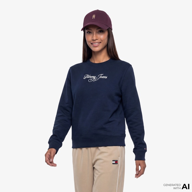  Tommy Hilfiger Essential Logo Kadın Lacivert Sweatshirt