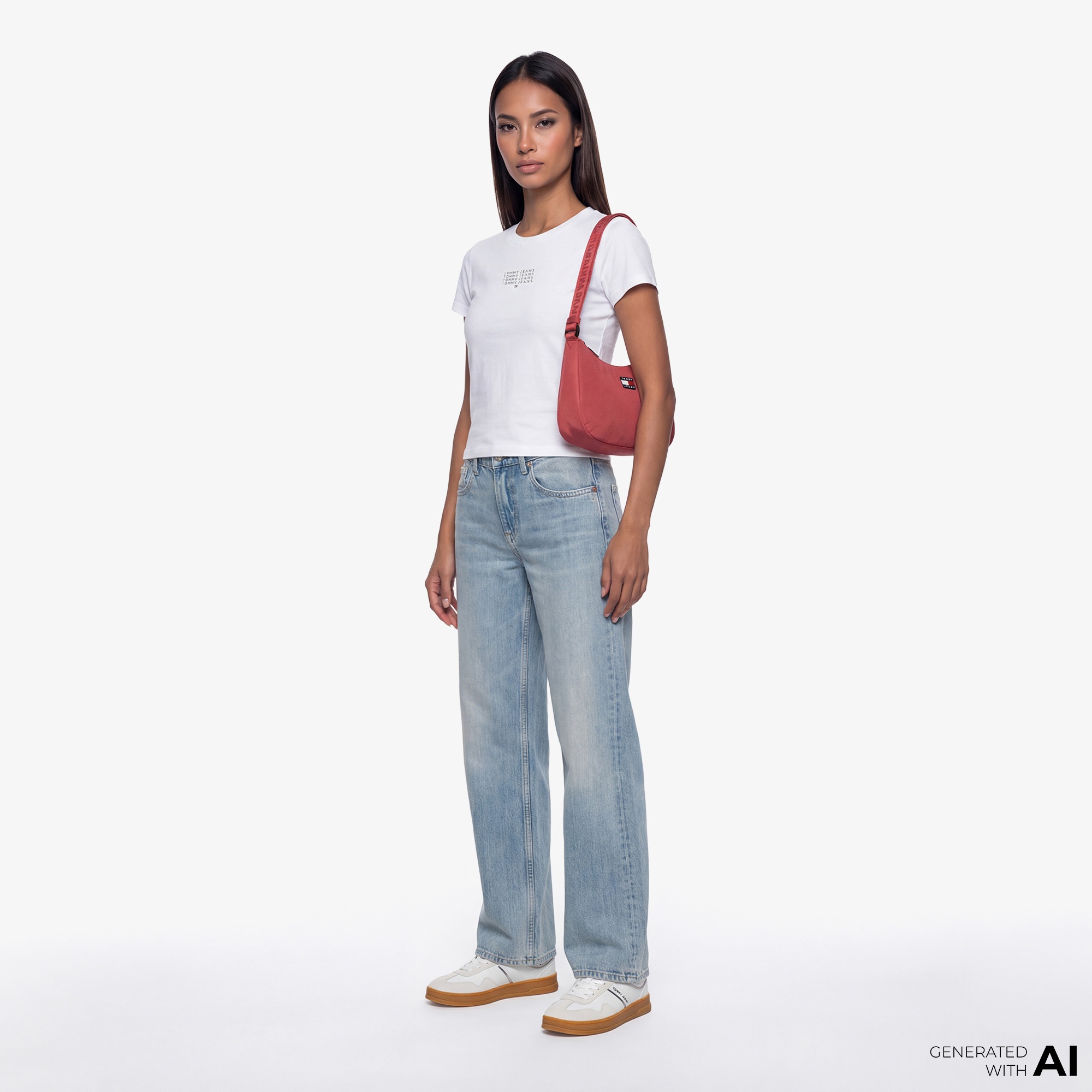 Tommy Hilfiger Linear Kadın Beyaz T-Shirt