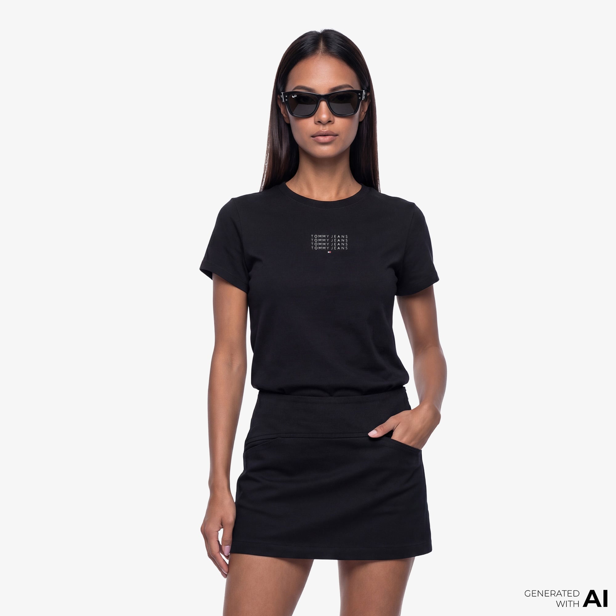 Tommy Hilfiger Linear Kadın Siyah T-Shirt