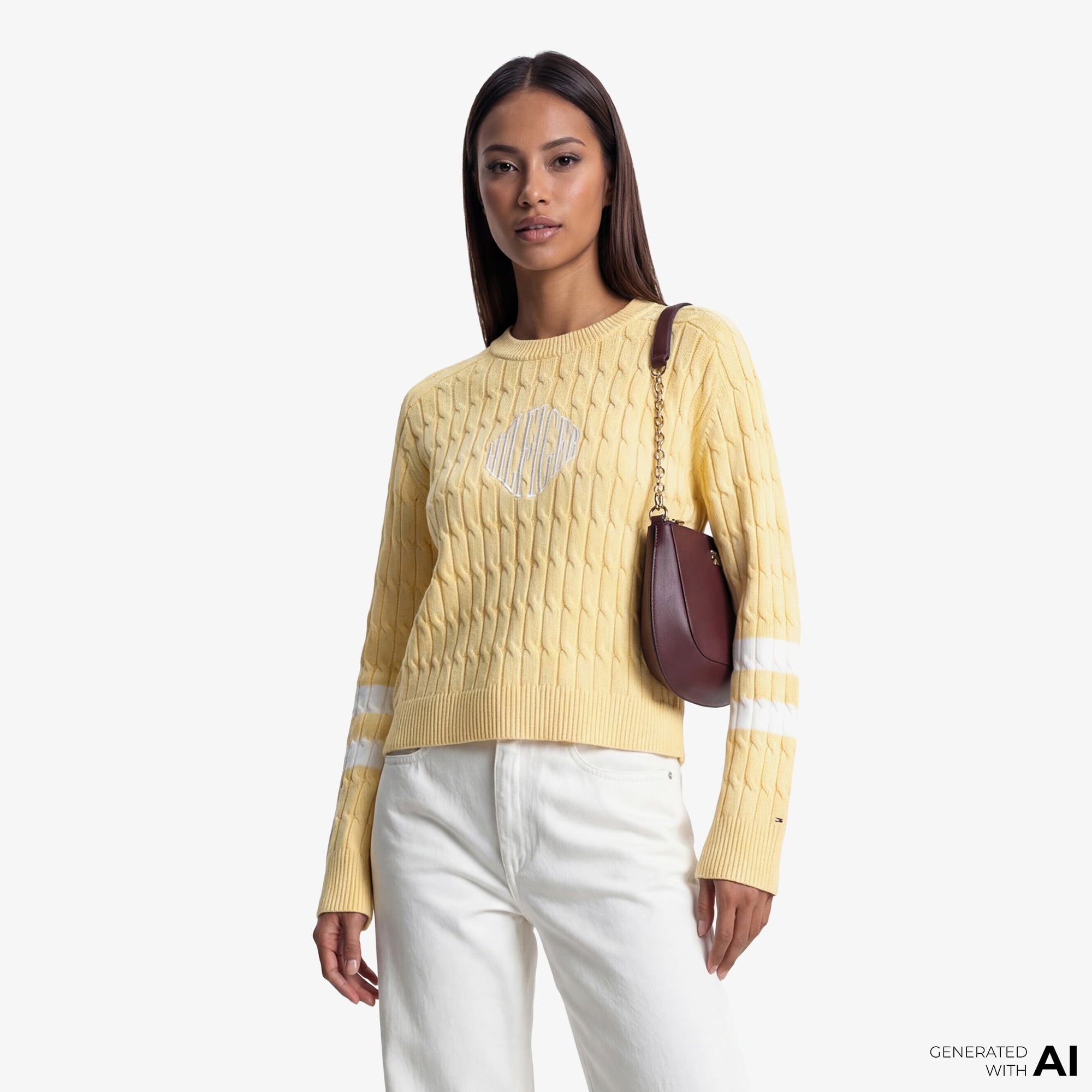 Tommy Hilfiger Textured Graphic Kadın Sarı Triko