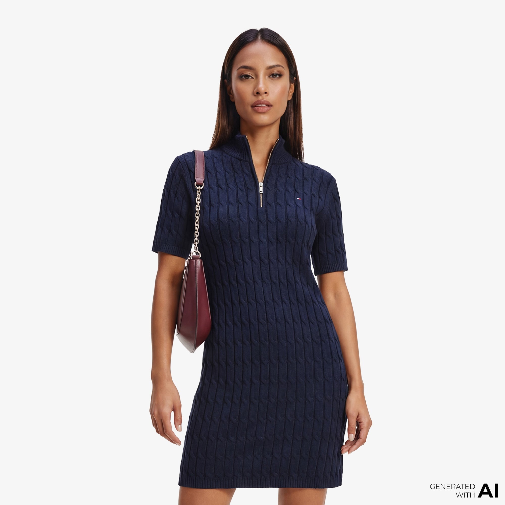 Tommy Hilfiger Mid Cable Kadın Lacivert Elbise