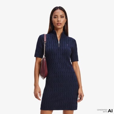  Tommy Hilfiger Mid Cable Kadın Lacivert Elbise