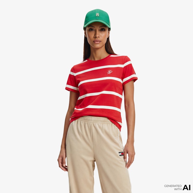  Tommy Hilfiger Script Kadın Kırmızı T-Shirt