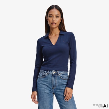 Tommy Hilfiger Modern Cody Kadın Lacivert Polo T-Shirt