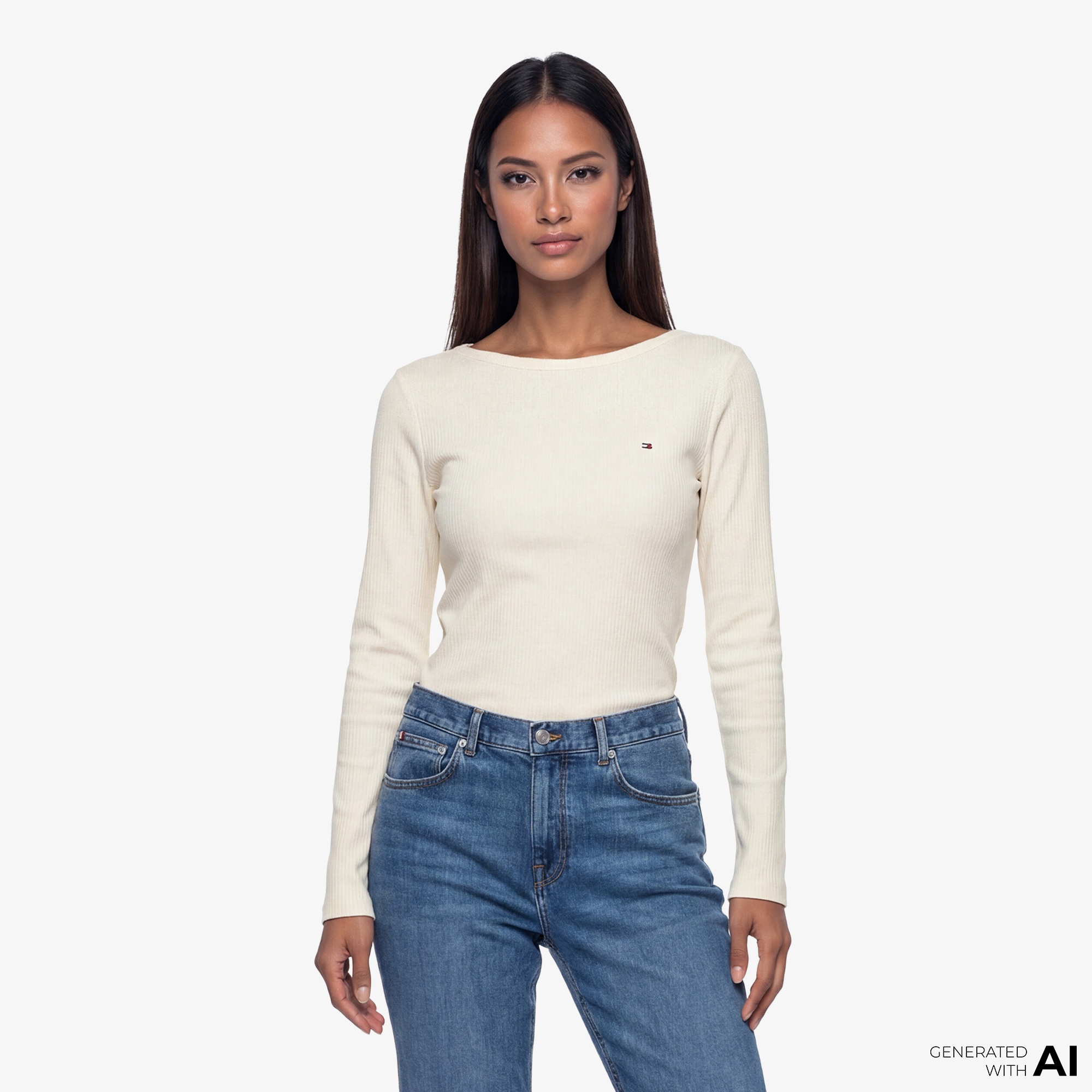 Tommy Hilfiger Kadın Bej Uzun Kollu T-Shirt