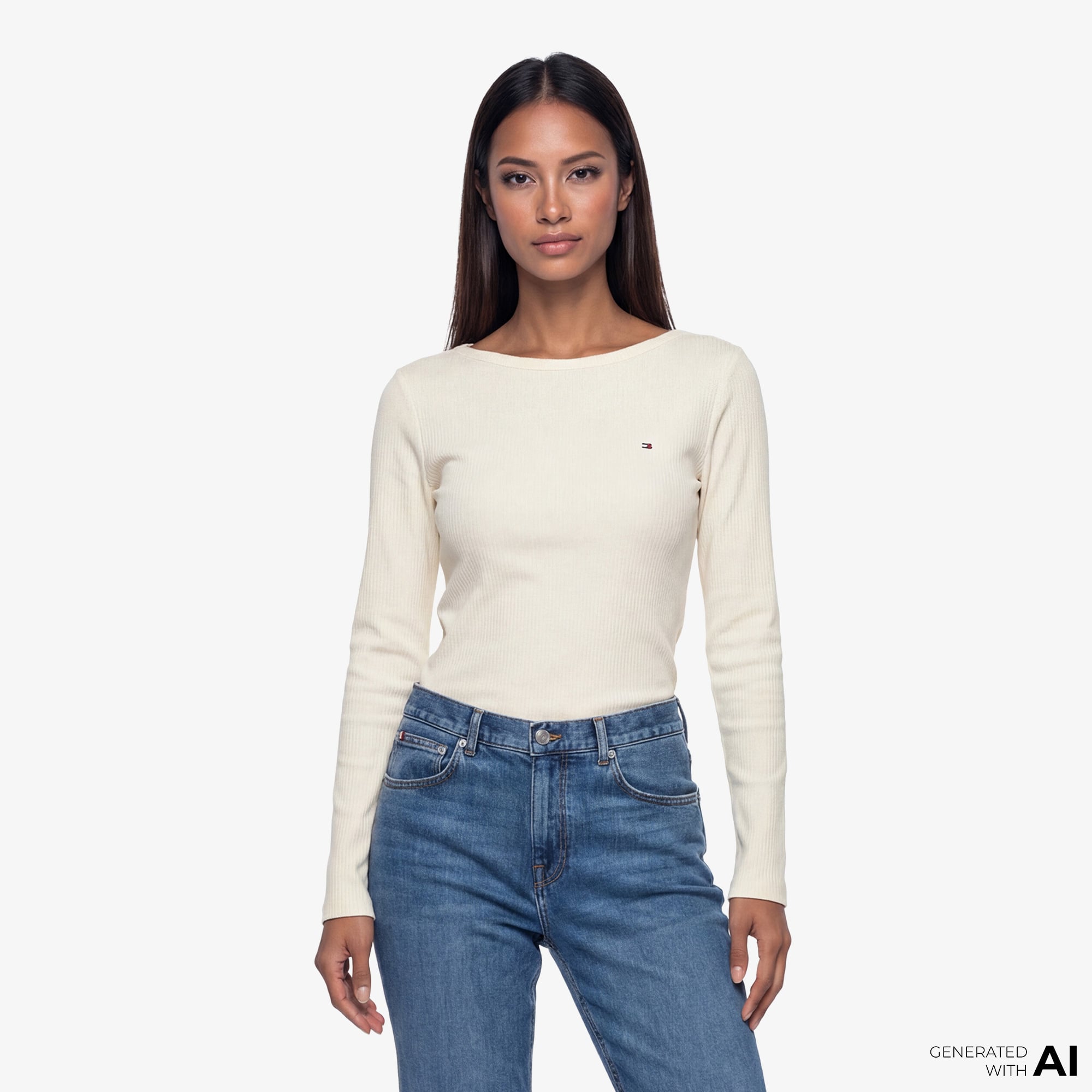  Tommy Hilfiger Kadın Bej Uzun Kollu T-Shirt