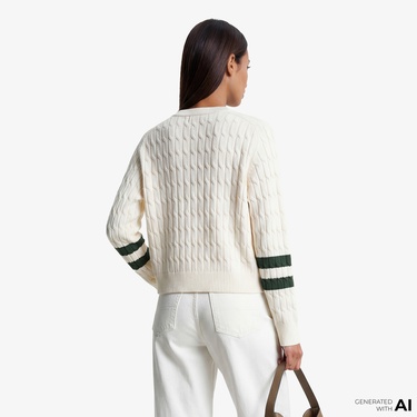  Tommy Hilfiger Textured Graphic Kadın Bej Triko