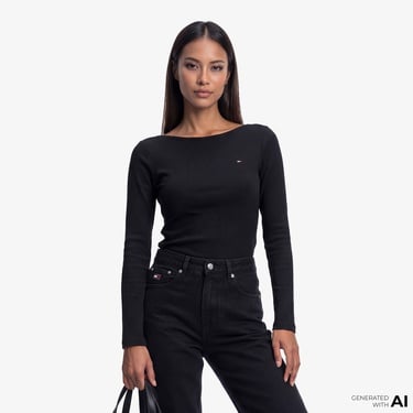  Tommy Hilfiger Kadın Siyah Uzun Kollu T-Shirt