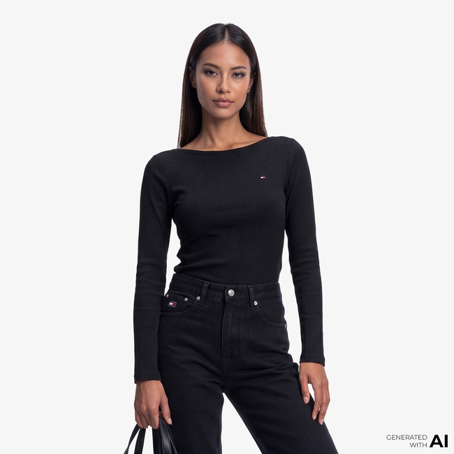  Tommy Hilfiger Kadın Siyah Uzun Kollu T-Shirt