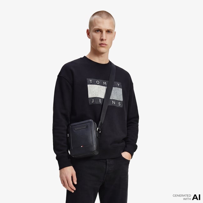  Tommy Hilfiger Flag Bearer Erkek Siyah Sweatshirt